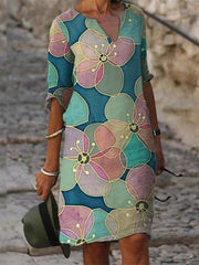 Nina | Damen Leinenkleid locker und sommerlich bedruckt
