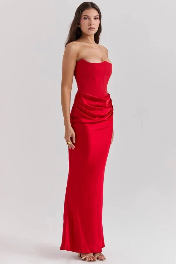 Trägerloses Satin-Maxikleid im Korsettstil für Damen