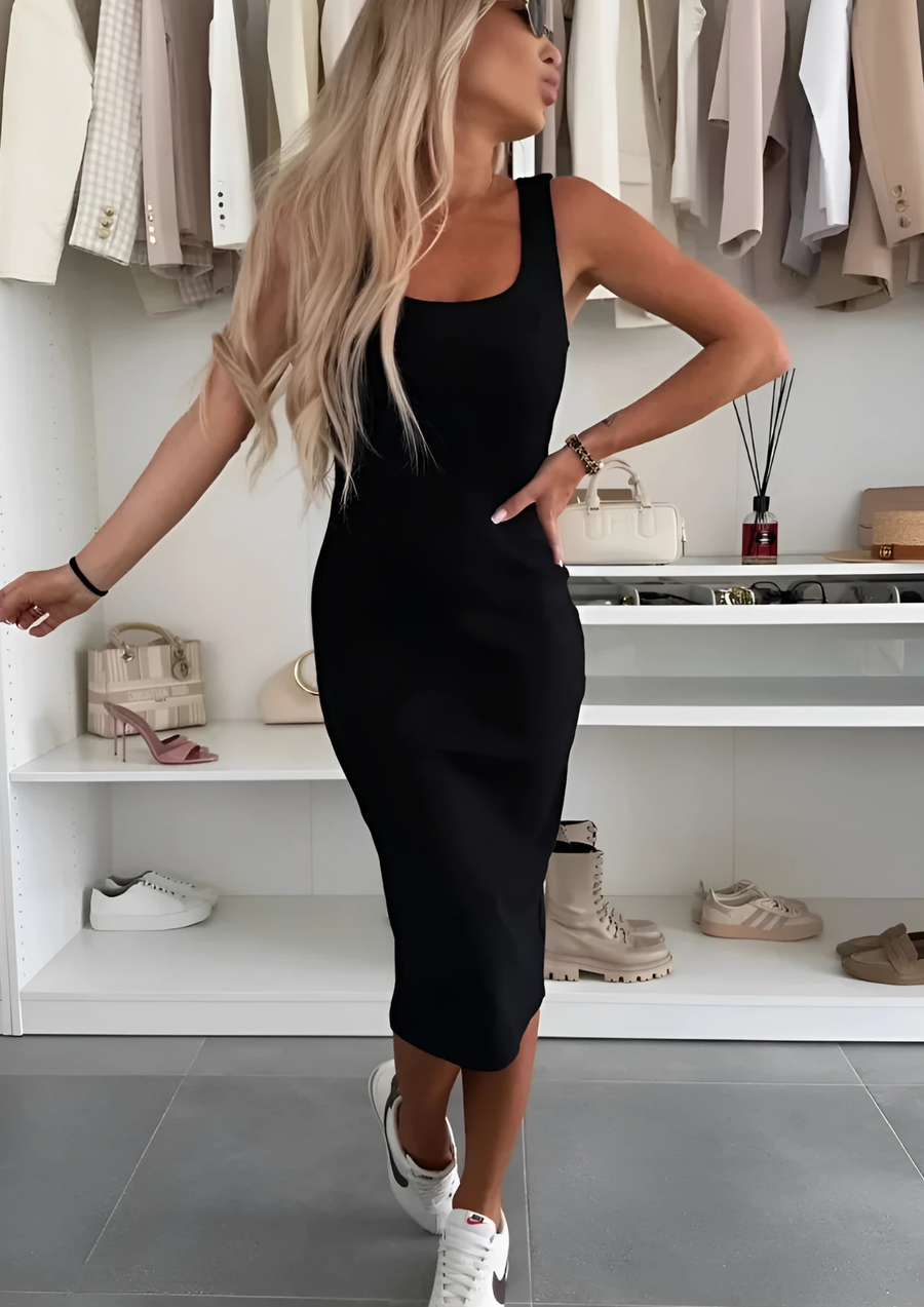 Miru Midi Kleid & Cardigan Set | Schwarz