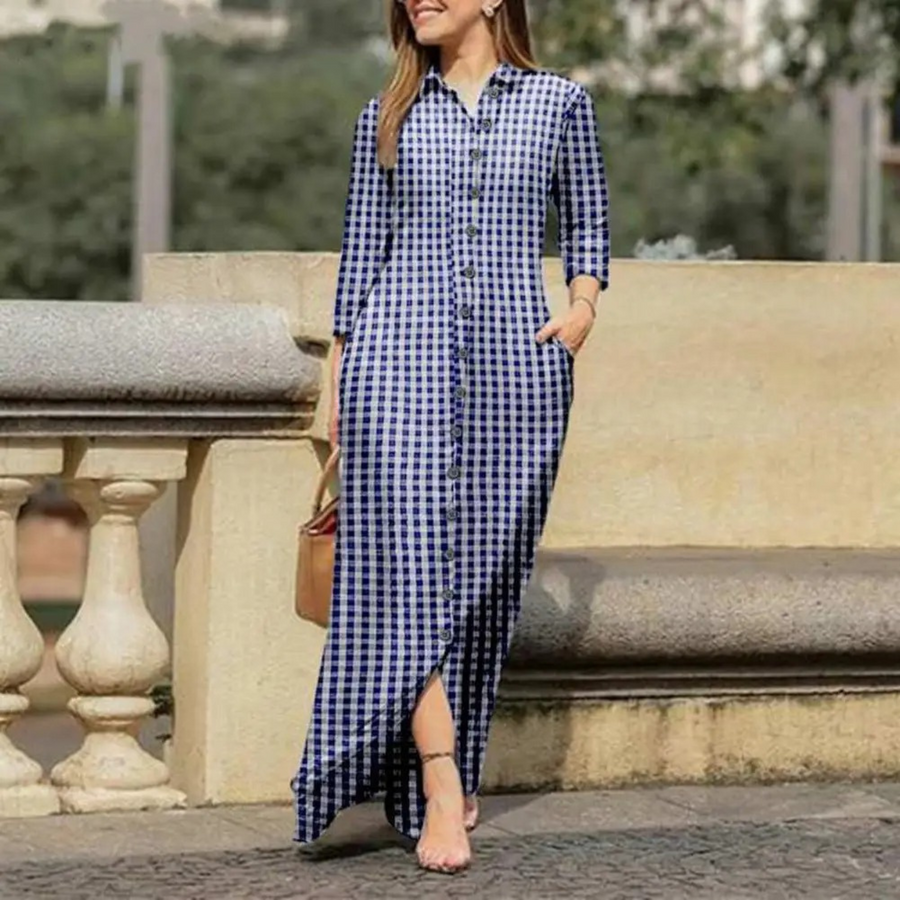 Elegantes - rosafarbenes, leichtes Hemdblusenkleid mit Karokragen und Knöpfen für dich
