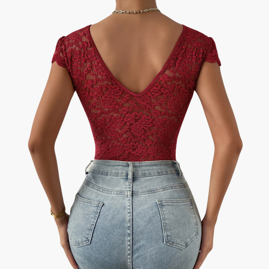 Bodysuit aus Spitze für Frauen - Eleganter V-Ausschnitt