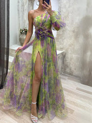 Maxi-Kleid Rosea Asymmetrischer Blumendruck