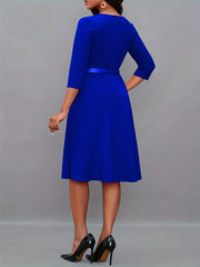 Heidi-Mode | Einfarbige Asymmetrische Halsgürtel 3/4 Ärmel Festliches Kleid Für Frauen - Ideal Für Alle Jahreszeiten
