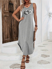 Mia | Herzprint Maxi Kleid V-Ausschnitt Chic
