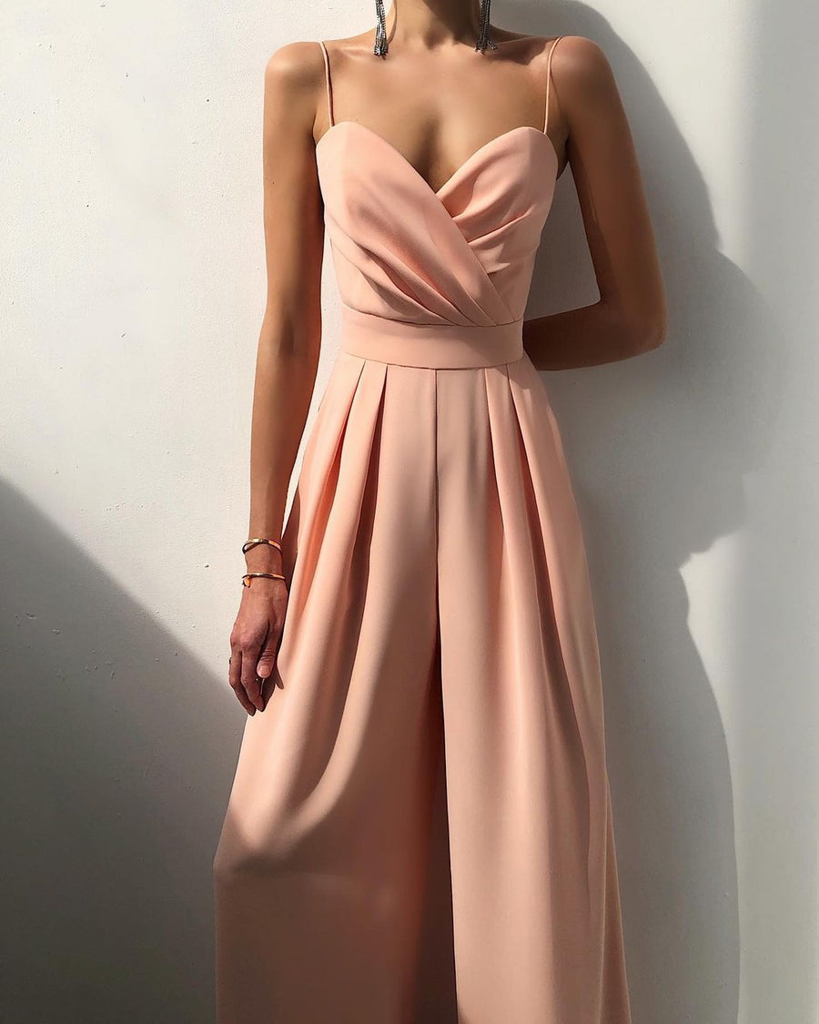 Heidi-Mode | Damen Eleganter Fließender Jumpsuit mit Spaghettibändern für Festliche Anlässe