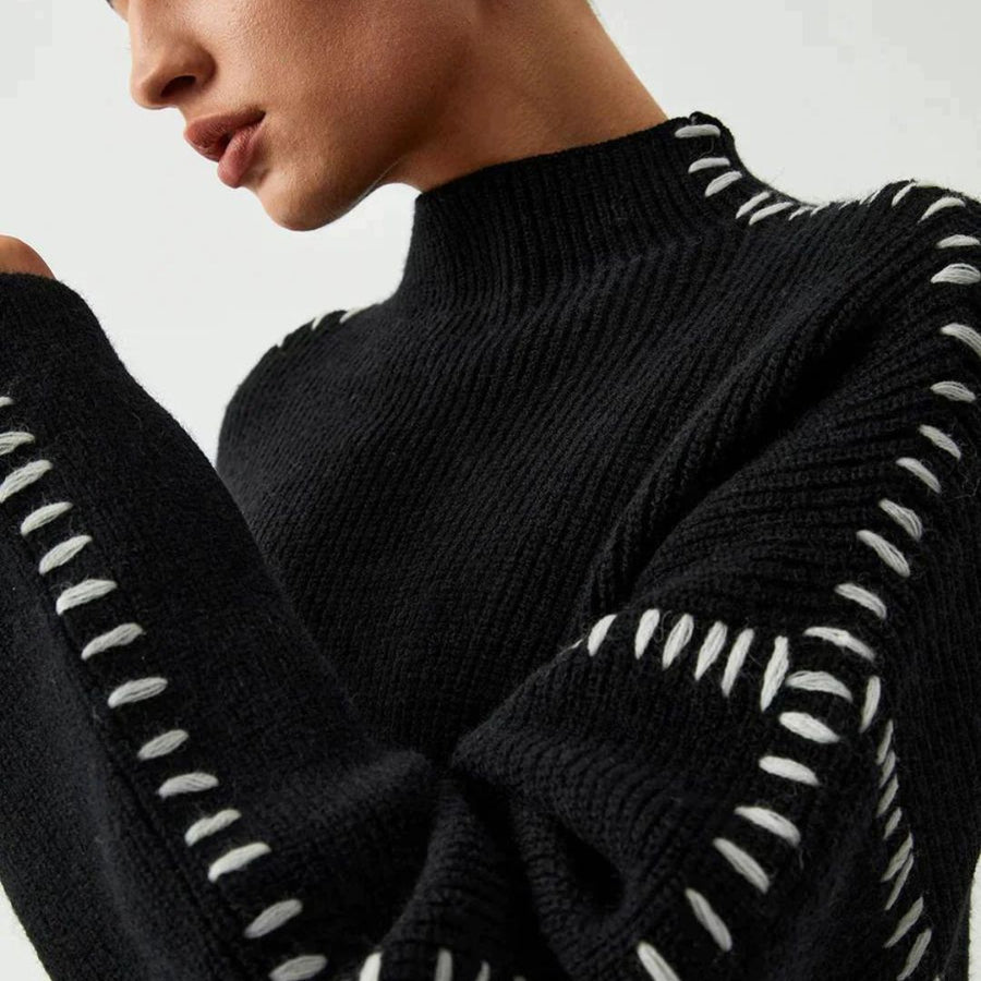 Gabrielle - Gerippter Strickpullover mit Schnürdetail an der Seite