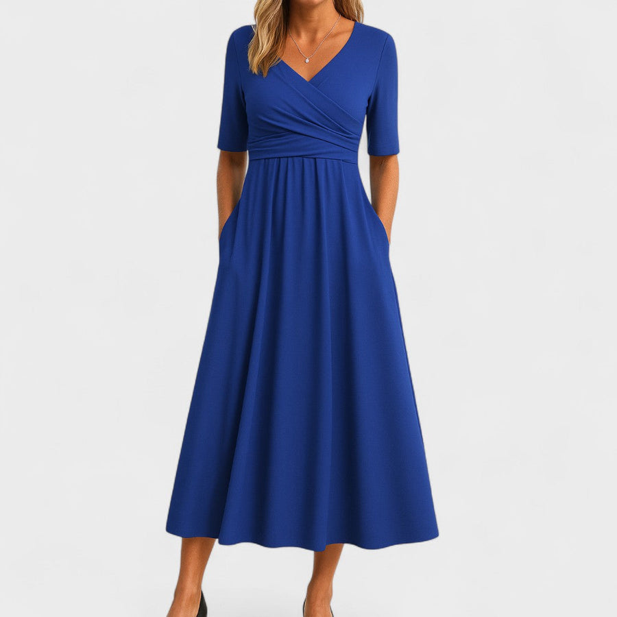 Lilian | Damen V-Ausschnitt Kurzarm Maxi Kleid