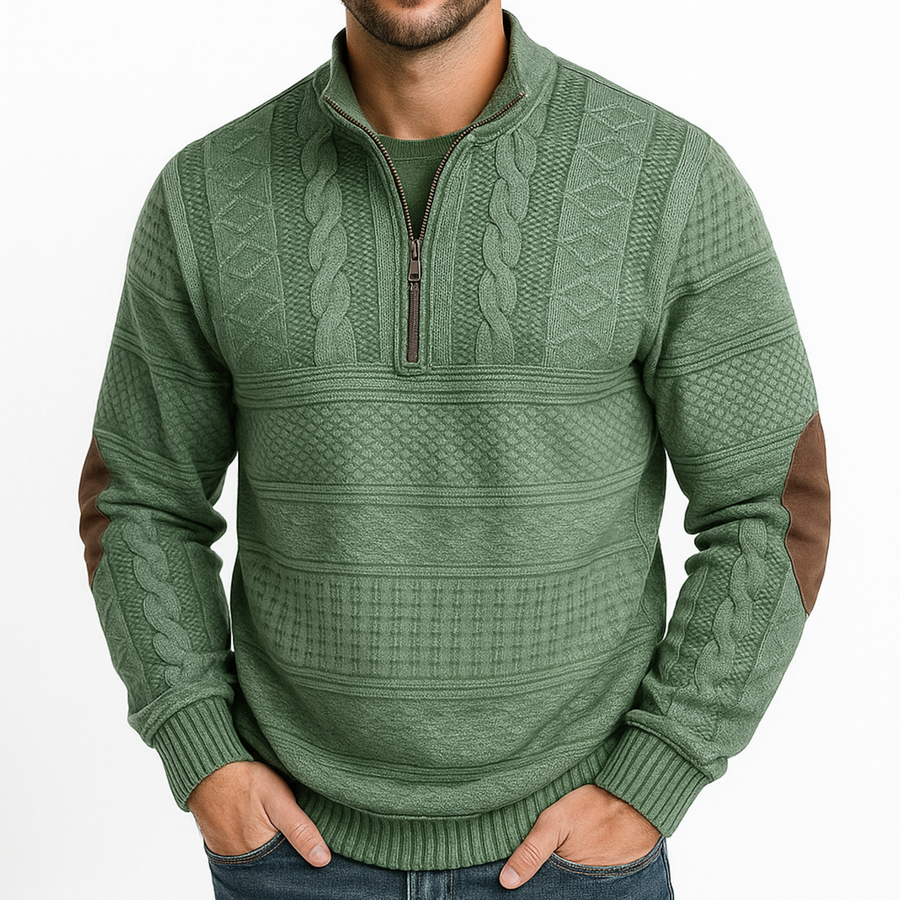 Adrian Strickpullover mit Reißverschlussdetail | Grün