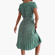 Sommerkleid Damen - Blumenkleid mit Gürtel und Kurzarm
