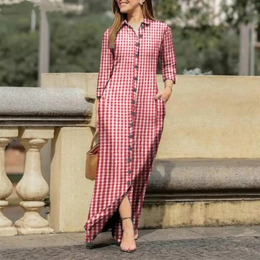 Elegantes - rosafarbenes, leichtes Hemdblusenkleid mit Karokragen und Knöpfen für dich