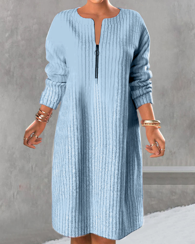 Lea | Damen Strickkleid lang & elegant mit Reißverschluss