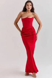 Trägerloses Satin-Maxikleid im Korsettstil für Damen