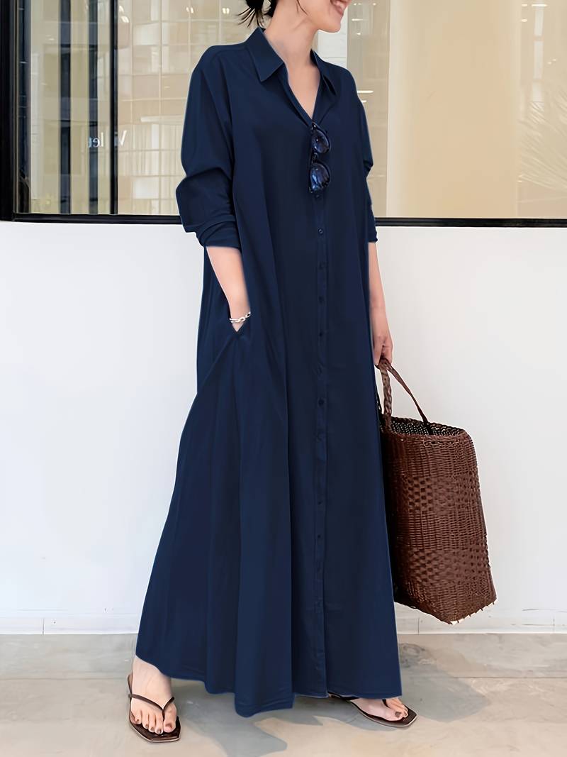 Zoe - olivgrünes hemdblusenkleid maxi
