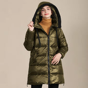 Katty - Glänzende Winterdaunenjacke aus gestepptem Nylon mit Kapuze für Frauen