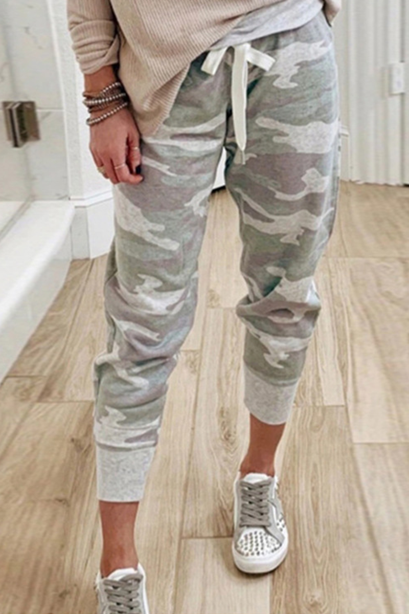 Heidi-Mode | Lässig Camouflage Druck Draw String Capri Patchwork Hosen