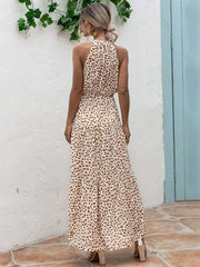 Petra – Maxikleid Damen Mit Muster Gürtel Und Trägerhals