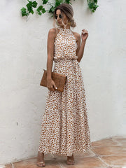 Petra – Maxikleid Damen Mit Muster Gürtel Und Trägerhals