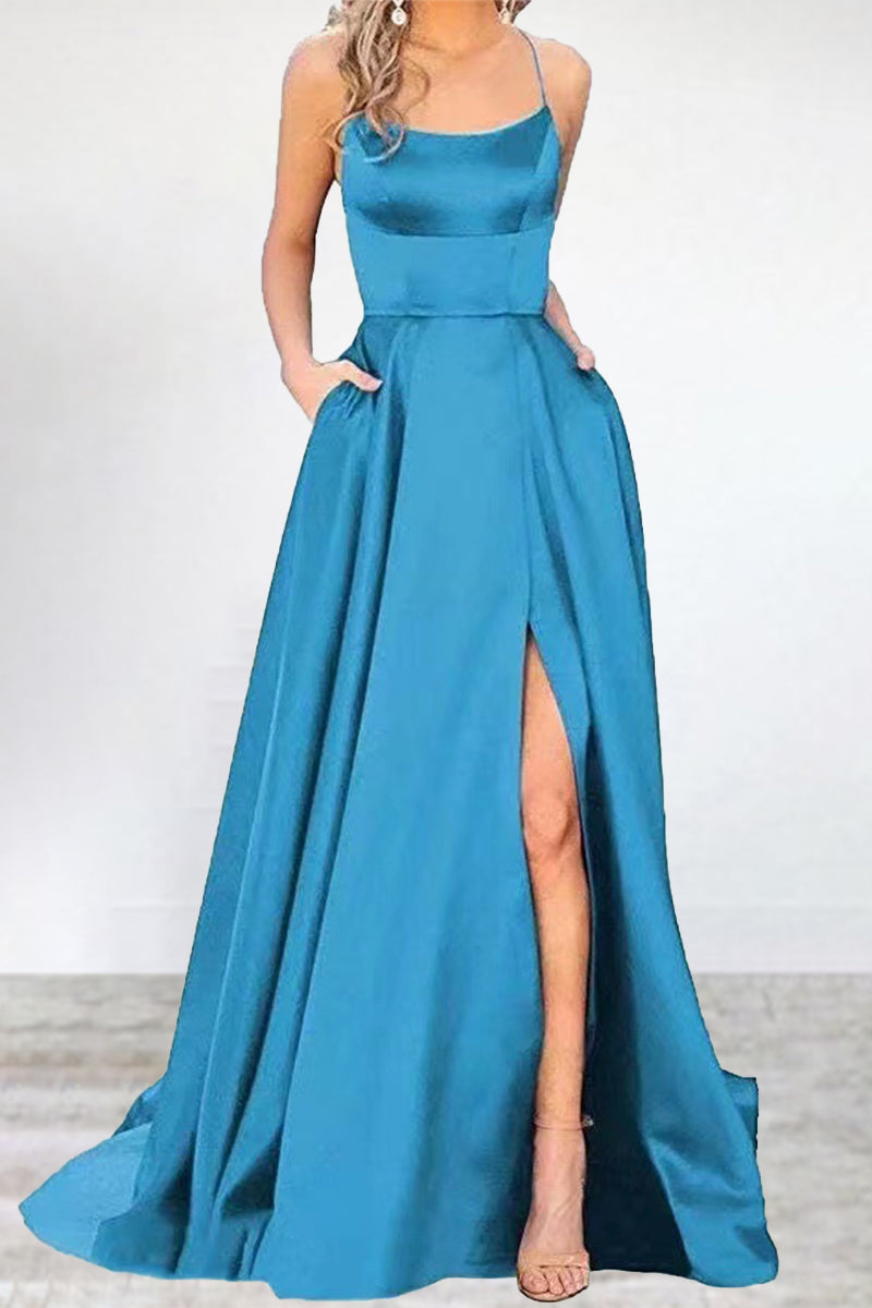Heidi-Mode | Sexy Formell Einfarbig Hohe Öffnung U Hals Abendkleid Kleider- 16 Farben