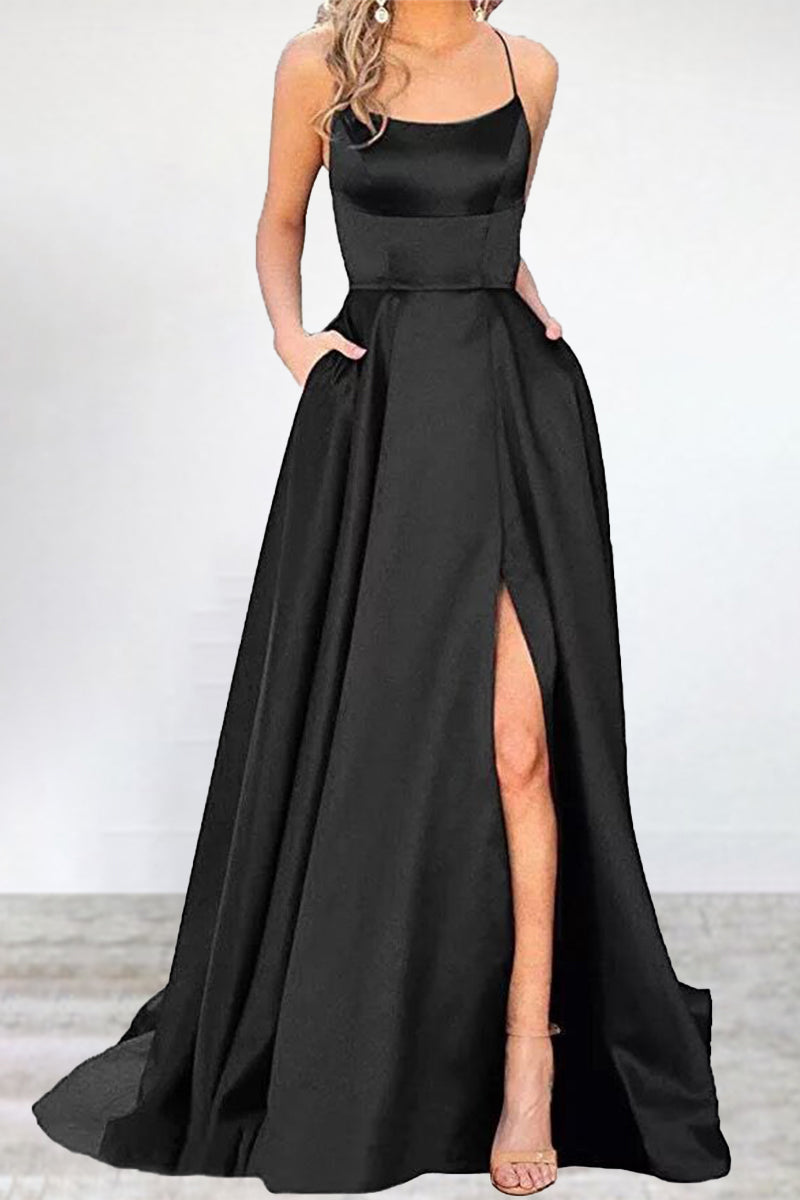 Heidi-Mode | Sexy Formell Einfarbig Hohe Öffnung U Hals Abendkleid Kleider- 16 Farben