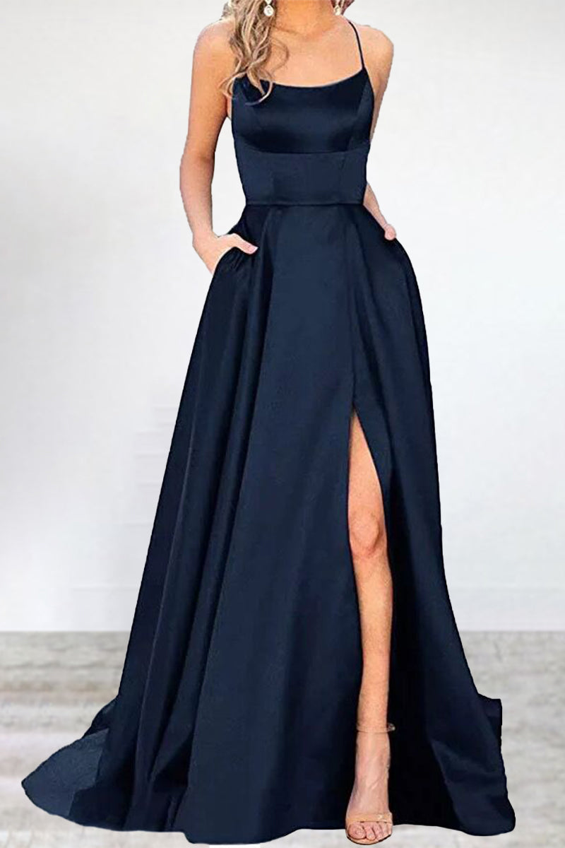 Heidi-Mode | Sexy Formell Einfarbig Hohe Öffnung U Hals Abendkleid Kleider- 16 Farben