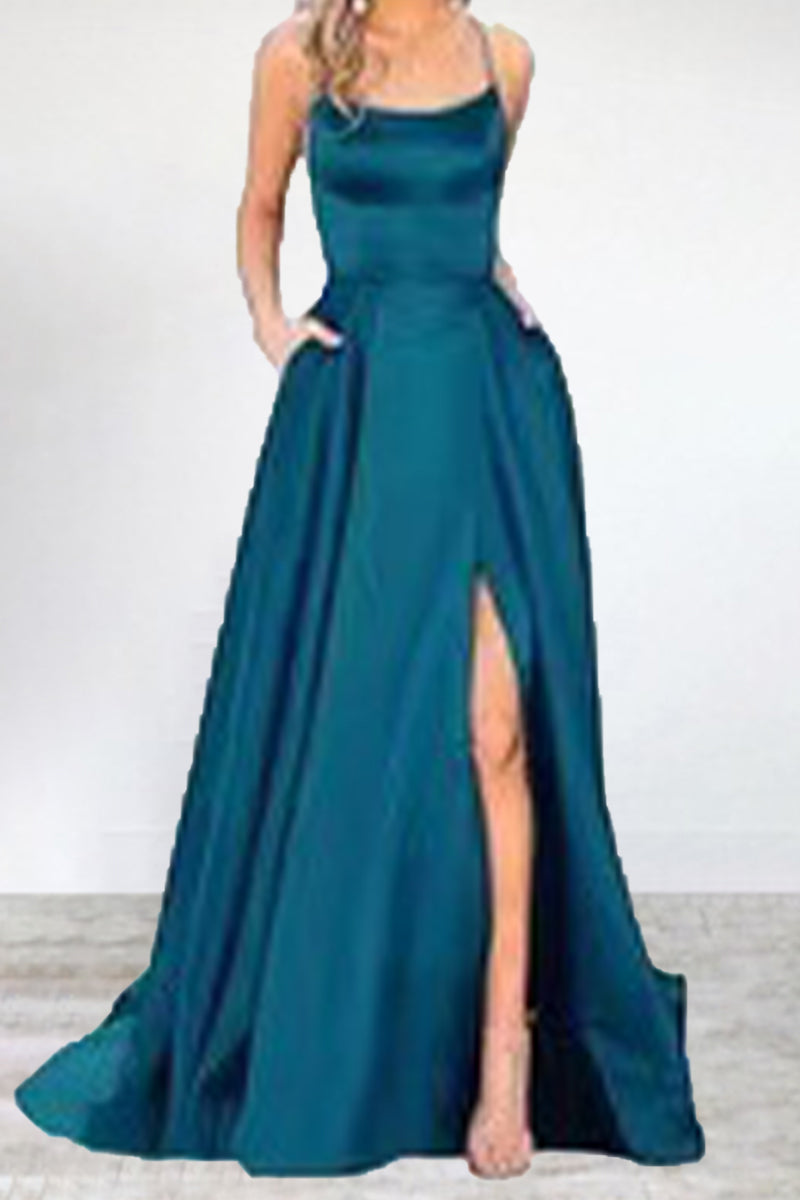 Heidi-Mode | Sexy Formell Einfarbig Hohe Öffnung U Hals Abendkleid Kleider- 16 Farben