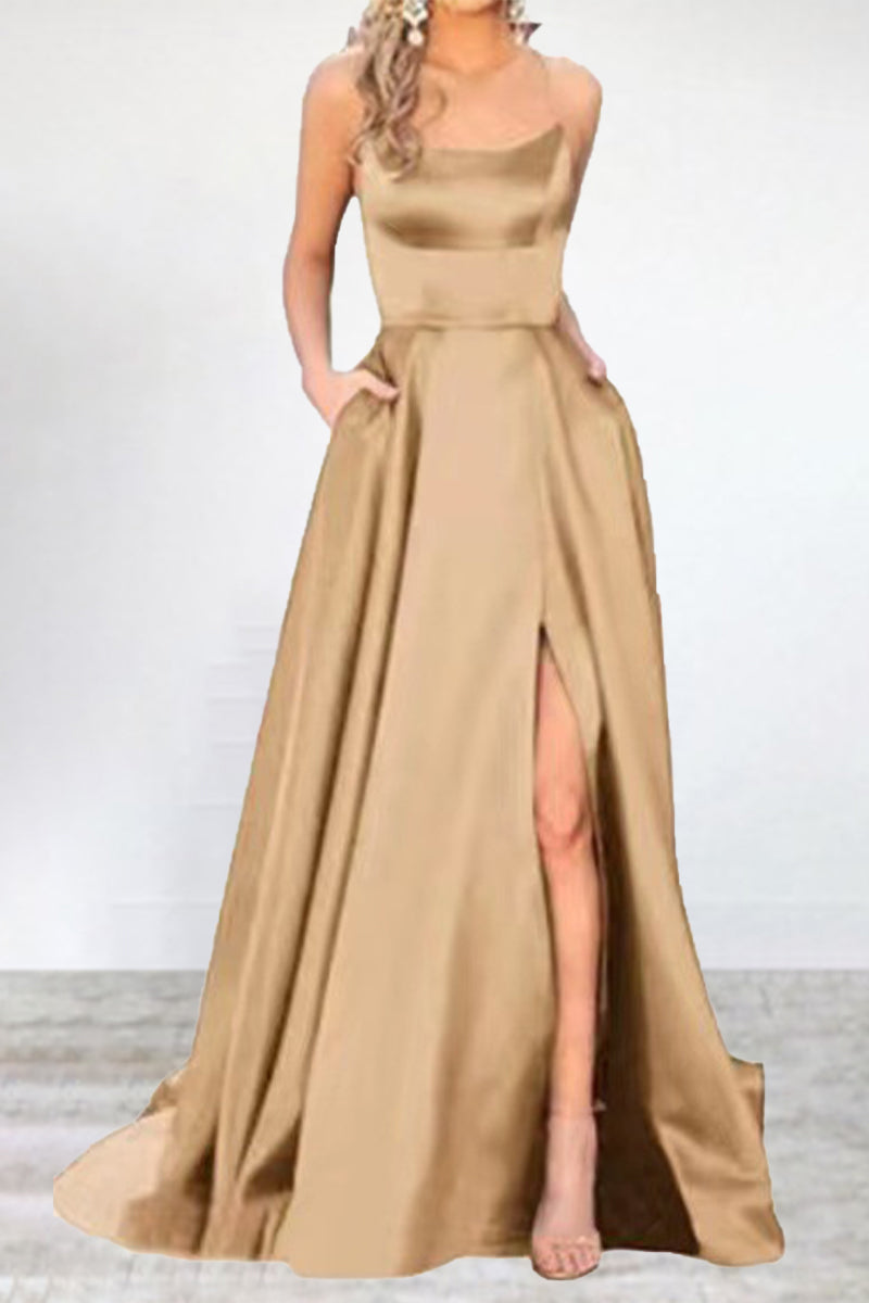 Heidi-Mode | Sexy Formell Einfarbig Hohe Öffnung U Hals Abendkleid Kleider- 16 Farben