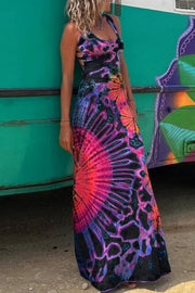 Heidi-Mode | Lässiges Print Rückenausschnitt U Neck Weste Kleid Kleider - 3 Farben