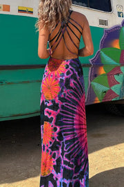 Heidi-Mode | Lässiges Print Rückenausschnitt U Neck Weste Kleid Kleider - 3 Farben