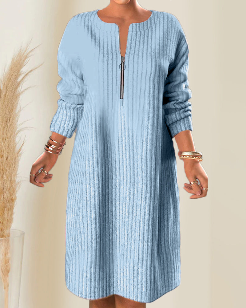 Frisch  - Lässiges Rippstrickkleid mit Reißverschluss | Strickkleid mit bequemer Passform und Frontreißverschluss