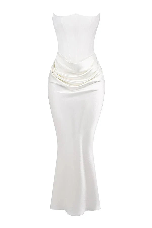 Sloane Dress – Trägerloses Korsett-Maxikleid aus Satin