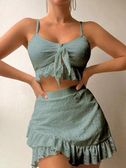 Damen Zweiteiler – Baumwolle – Ärmelloses Top & Weite Hose – Sommer