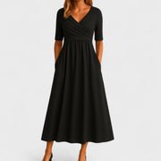 Lilian | Damen V-Ausschnitt Kurzarm Maxi Kleid