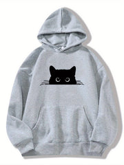 Heidi-Mode | Sweat Pullover Hoodie mit Katzenprint und Kapuze für Frauen Perfekt für lässige Tage