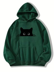 Heidi-Mode | Sweat Pullover Hoodie mit Katzenprint und Kapuze für Frauen Perfekt für lässige Tage