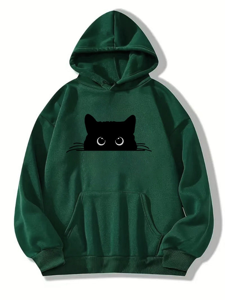 Heidi-Mode | Sweat Pullover Hoodie mit Katzenprint und Kapuze für Frauen Perfekt für lässige Tage