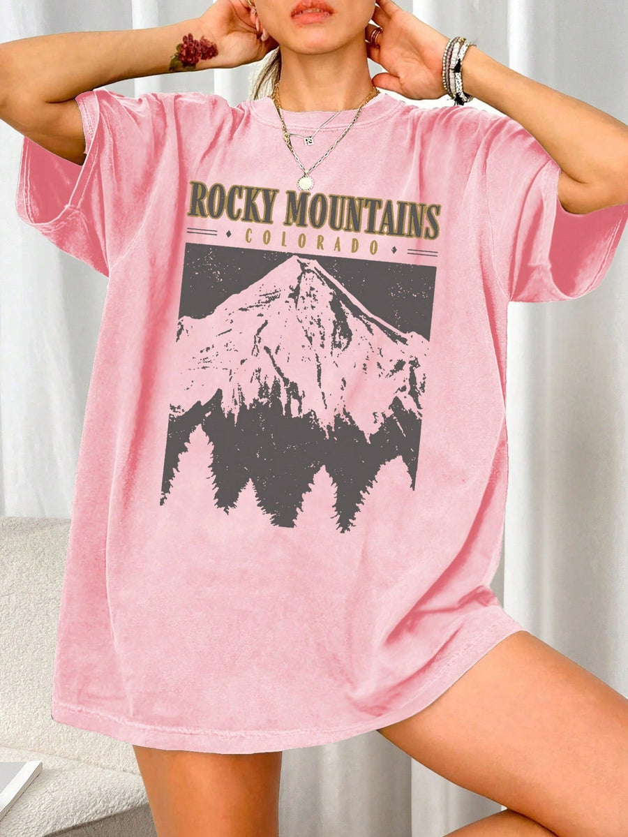 Oversized T-Shirt "Rocky Mountains" in Vintage-Schwarz – Urban Streetstyle mit Retro-Vibe