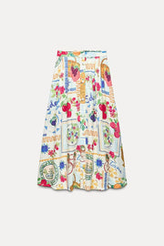 Heidi-Mode | Elegantes Floralprint-Taschen-Rüschenkontrast-Quadratausschnitt-Ärmelloses Zweiteiliges