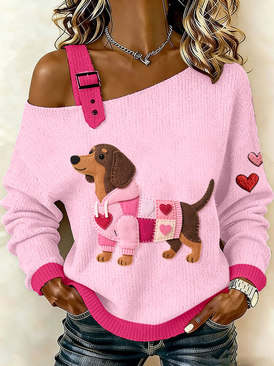 Nahlina – Strickoberteil mit Dackelmotiv zum Valentinstag
