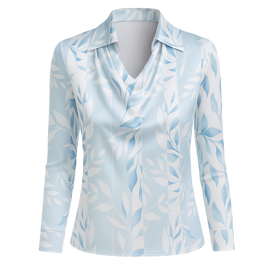 Lynn Elegante Bluse | Hellblau mit Blattmuster