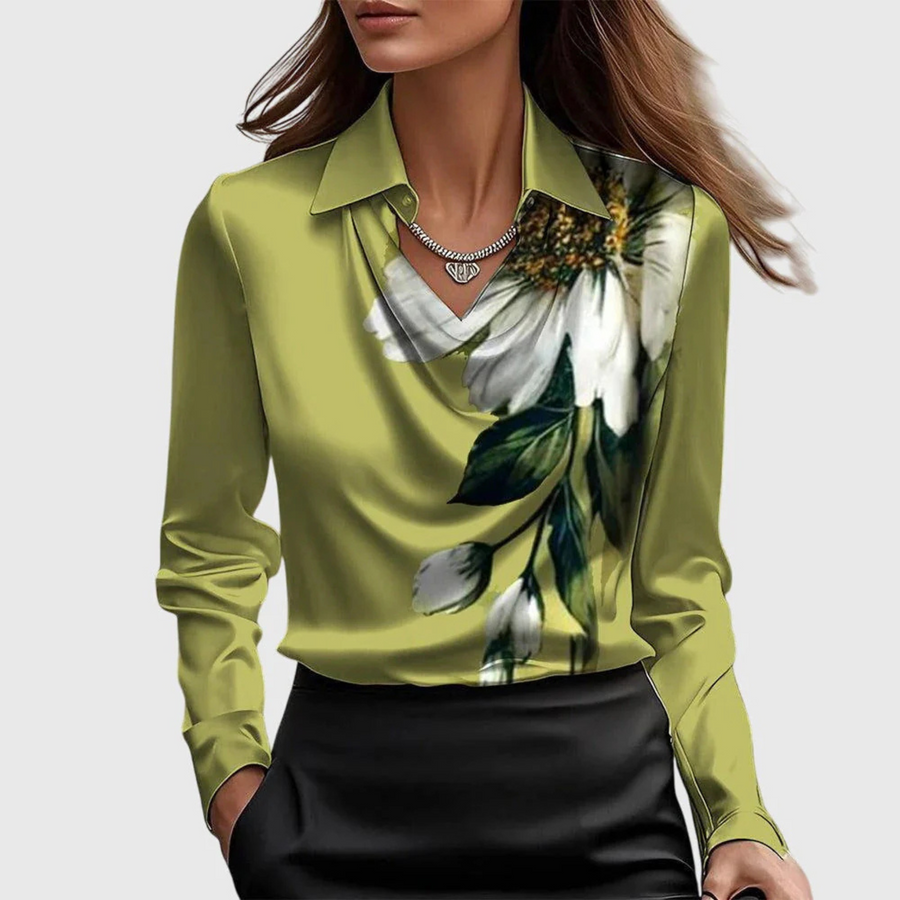 Lynn Elegante Bluse | Grün mit Blumenmuster