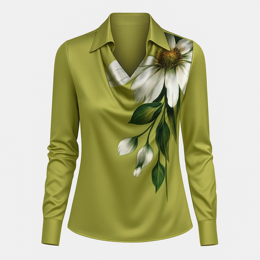 Lynn Elegante Bluse | Grün mit Blumenmuster