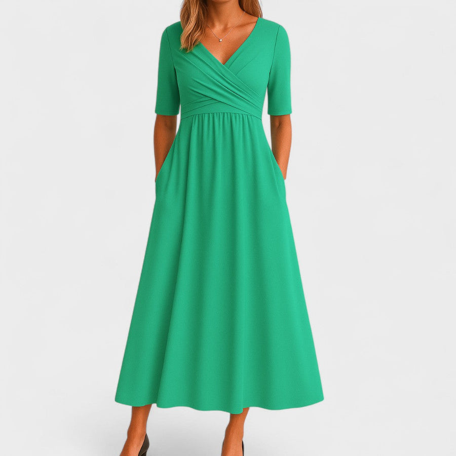 Lilian | Damen V-Ausschnitt Kurzarm Maxi Kleid