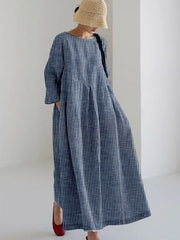 Olivia – Vintage Kleid Mit Streifen Und Lockerer Passform