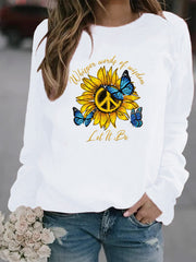 Damen Sweatshirt mit künstlerischem Sonnenblumen- und Schmetterlingsdesign