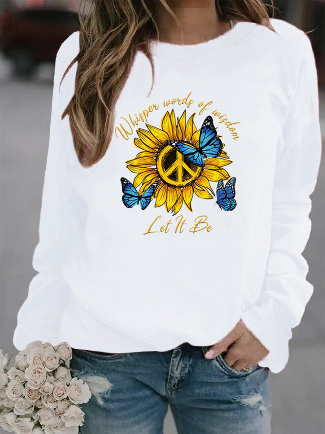 Damen Sweatshirt mit künstlerischem Sonnenblumen- und Schmetterlingsdesign