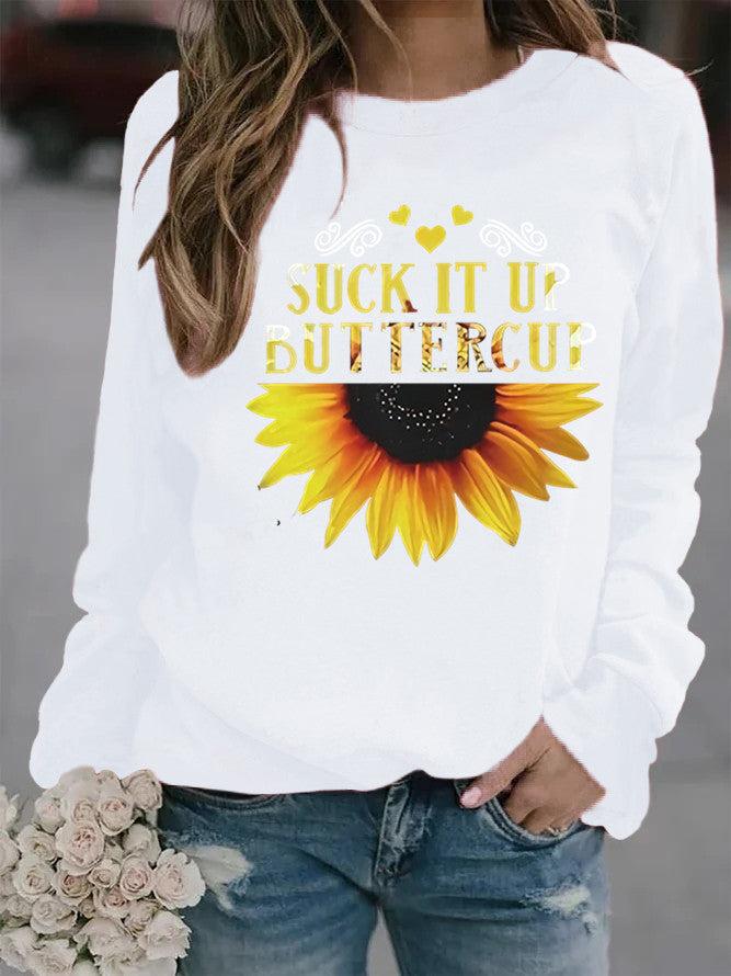 Damen Sweatshirt mit kreativem Sonnenblumenaufdruck und motivierendem Spruch