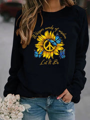 Damen Sweatshirt mit künstlerischem Sonnenblumen- und Schmetterlingsdesign