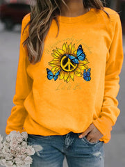 Damen Sweatshirt mit künstlerischem Sonnenblumen- und Schmetterlingsdesign