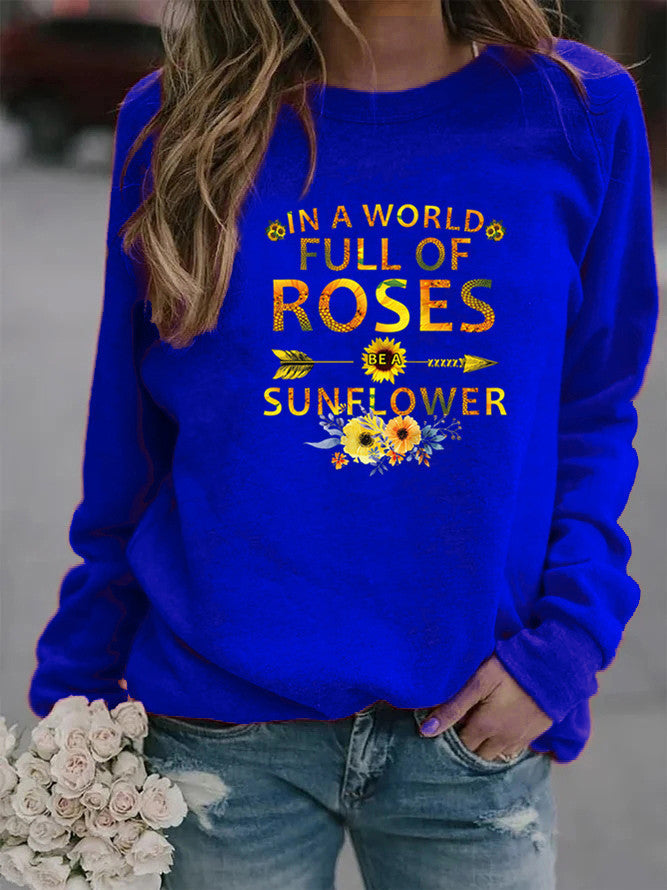 Damen Sweatshirt mit inspirierendem Motiv und Blumenverzierung