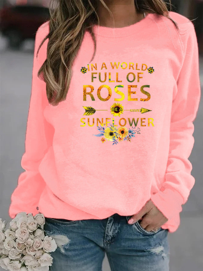 Damen Sweatshirt mit inspirierendem Motiv und Blumenverzierung